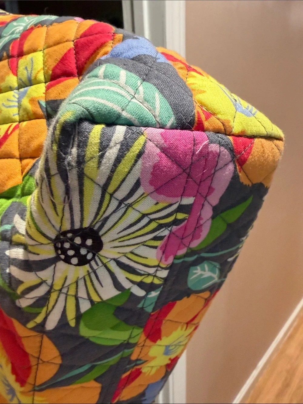 Vera Bradley Quilted Floral Tote in Navy with Multicolor Blooms- like New